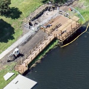 Bulkhead and dock construction aerial view